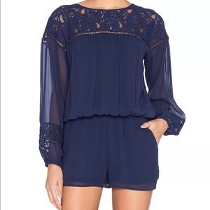 Joie Jevin Romper Silk Eyelet Lace S Navy